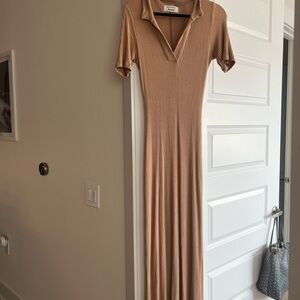 Reformation Tan Ribbed Maxi Dress
